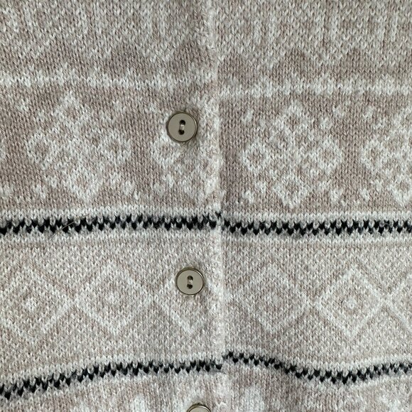 Talbots cream black Fair Isle cardigan soft cotton blend SzL - Picture 3 of 6